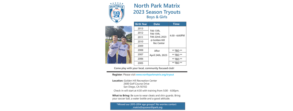 Matrix Tryouts: Birth Years 2009 - 2013